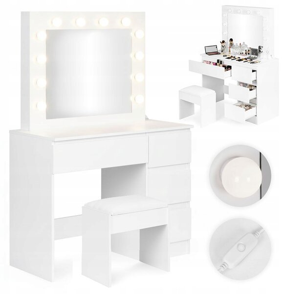 ModernHome MRDT09 toaletní stolek se zrcadlem LED osvětlení a taburet bílý
