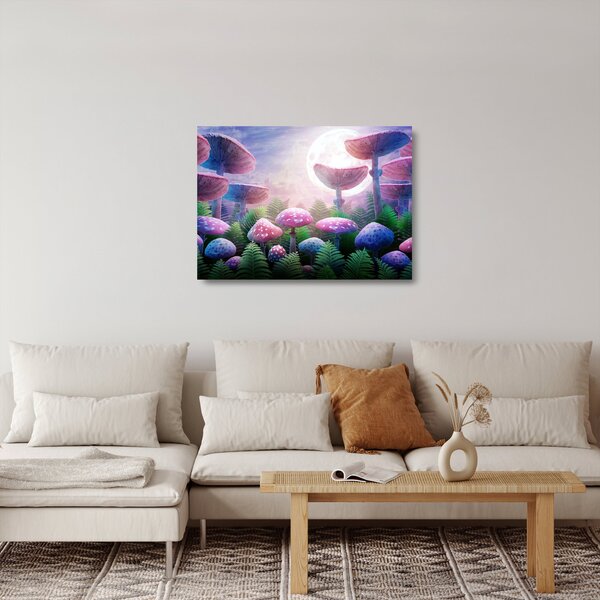 Skleněný obraz - Houby při úplňku, grafika (70x50 cm)