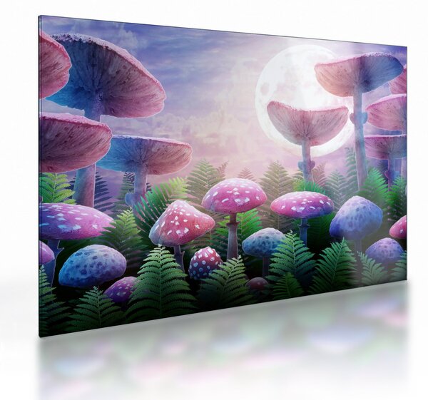 Skleněný obraz - Houby při úplňku, grafika (70x50 cm)