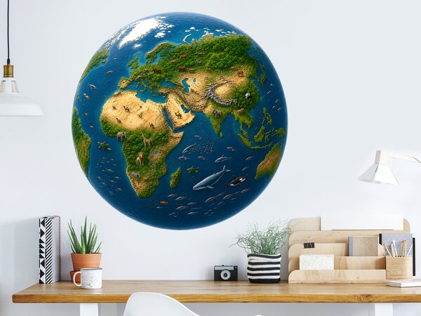 Zelená planeta textilní přelepitelná samolepka na zeď arch 99 x 100 cm