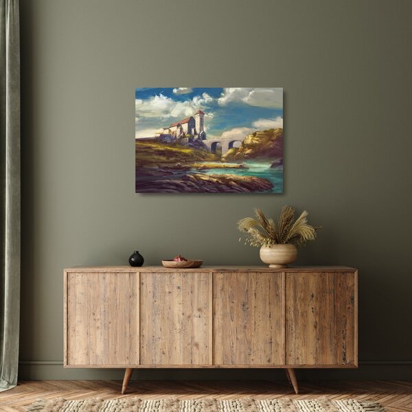 Skleněný obraz - Středověký hrad (70x50 cm)