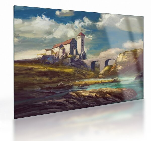 Skleněný obraz - Středověký hrad (70x50 cm)
