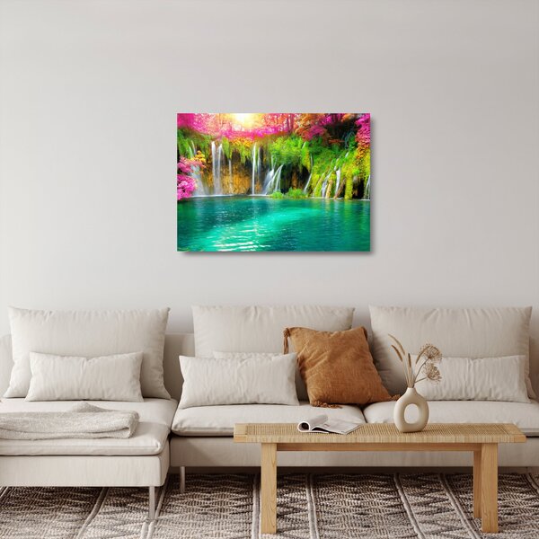 Skleněný obraz - Vodopád, Plitvická jezera, Chorvatsko (70x50 cm)