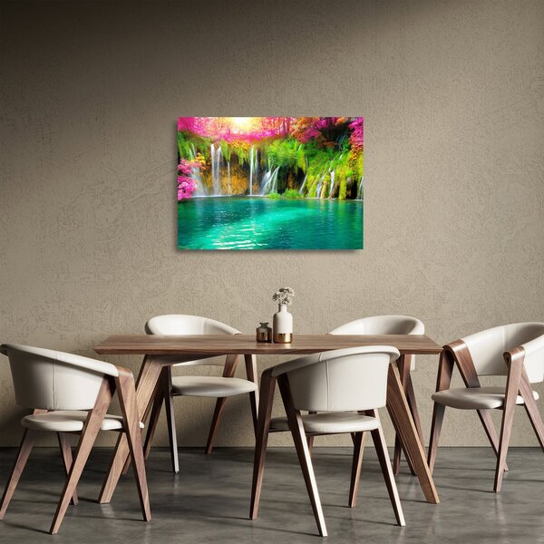 Skleněný obraz - Vodopád, Plitvická jezera, Chorvatsko (70x50 cm)