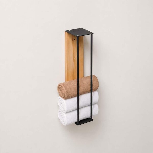 Nástěnný držák na ručníky dřevo/kov 40 cm