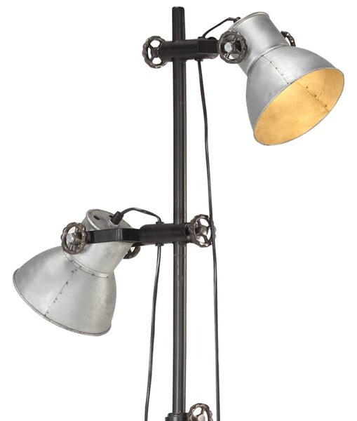 Podlahová lampa se 2 svítidly stříbrná E27 litina 320583