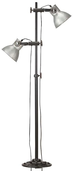 Podlahová lampa se 2 svítidly stříbrná E27 litina 320583
