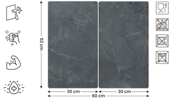 Skleněné ochranné desky MRAMOR ŠEDÝ ANTRACIT – 2 ks, 52 × 30 cm,HC52x30_00016