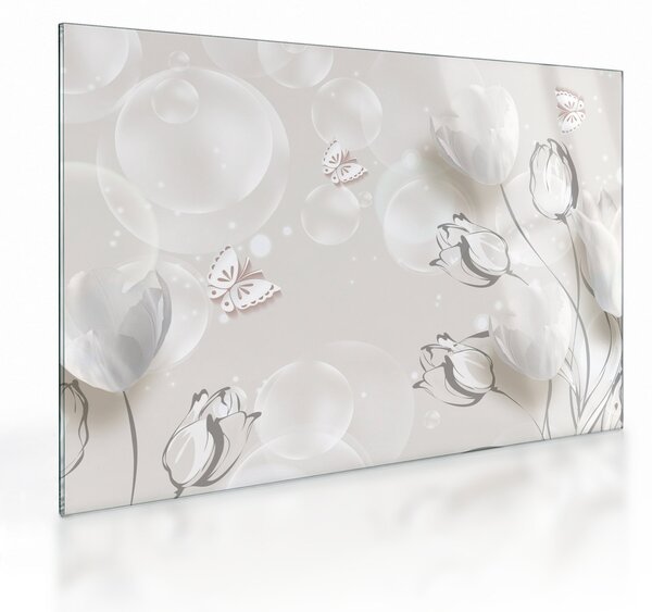 Skleněný obraz - Tulipány mezi bublinami (70x50 cm)