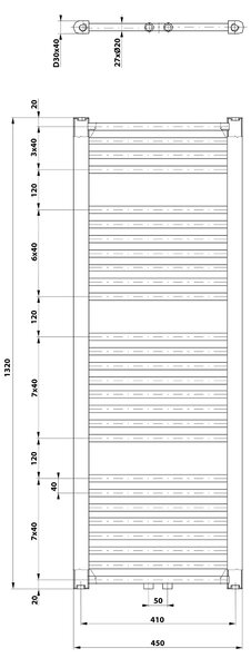 Aqualine Sapho, DIRECT otopné těleso se středovým připojením, 450x1320 mm, 594 W, bílá