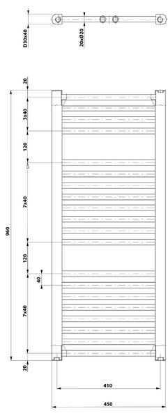 Aqualine Aqualine, DIRECT topné těleso s bočním připojením 450x960 mm, černá mat, ILR94B