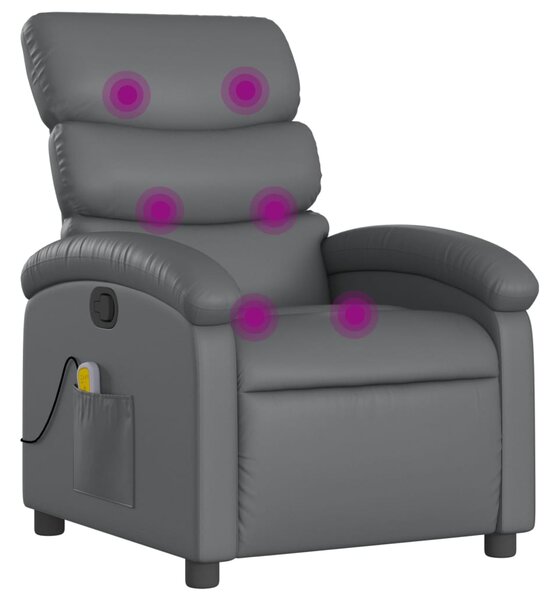 Masážní polohovací křeslo šedé, umělá kůže 3205849