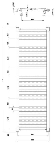 Aqualine Sapho, ORBIT otopné těleso s bočním připojením 600x1320 mm, 795 W, bílá