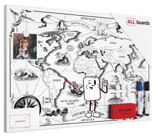 Kovový obraz MAPA SVĚTA RETRO 60x40 ALLboards METAL,MB64_00118