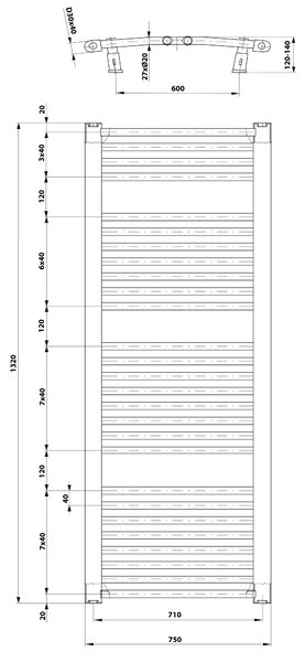 Aqualine Sapho, ORBIT otopné těleso s bočním připojením 750x1320 mm, 996 W, bílá
