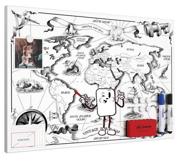 Kovový obraz MAPA SVĚTA RETRO 60x40 ALLboards METAL,MB64_00118