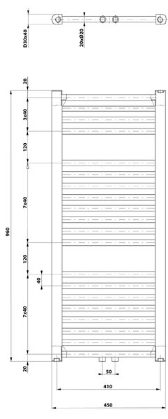 Aqualine DIRECT otopné těleso se středovým připojením 450x960 mm, bílá ELM94T