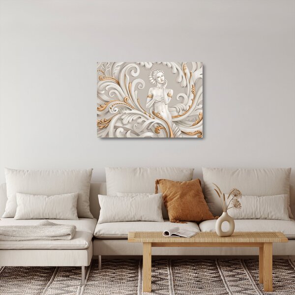 Skleněný obraz bohyně v ornamentálním pozadí (70x50 cm)