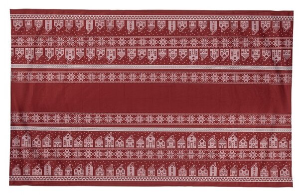 Tmavě červený zimní ubrus s domky a vločkami - 140*220 cm - Clayre & Eef