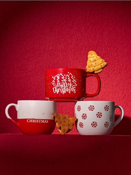 Sinsay - Vánoční kameninový hrnek s nápisem „Merry Christmas“ - červená