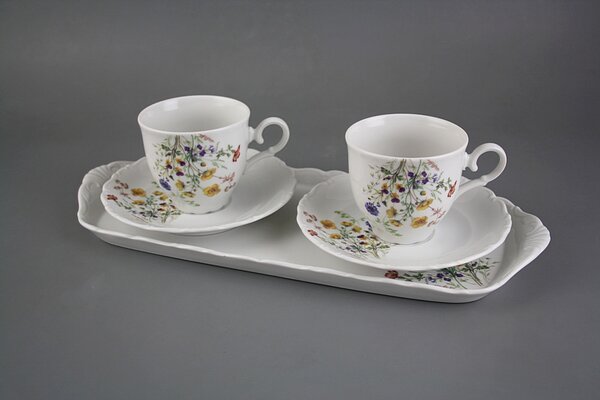 Bohemia Porcelán 1987 Přátelská kávová souprava Ofélie 5dílná Kvetoucí louka motiv B DBB