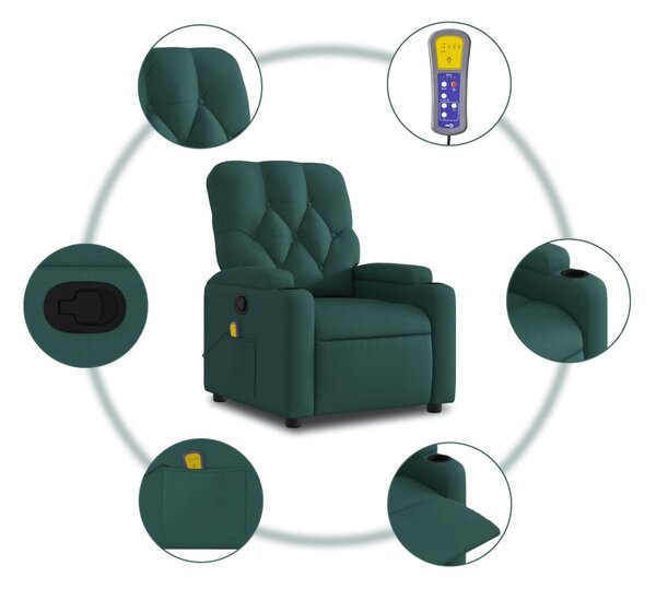 Masážní křeslo s polohovacím mechanismem, tmavě zelené, látkové 3206067
