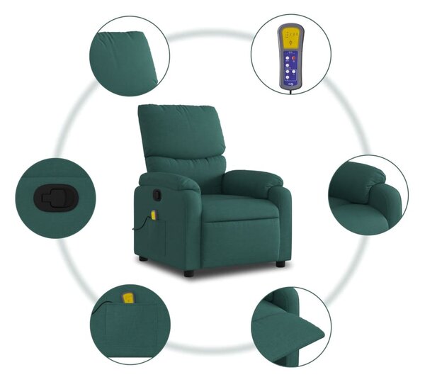 Masážní křeslo s polohovacím mechanismem, tmavě zelené, látkové 3206099