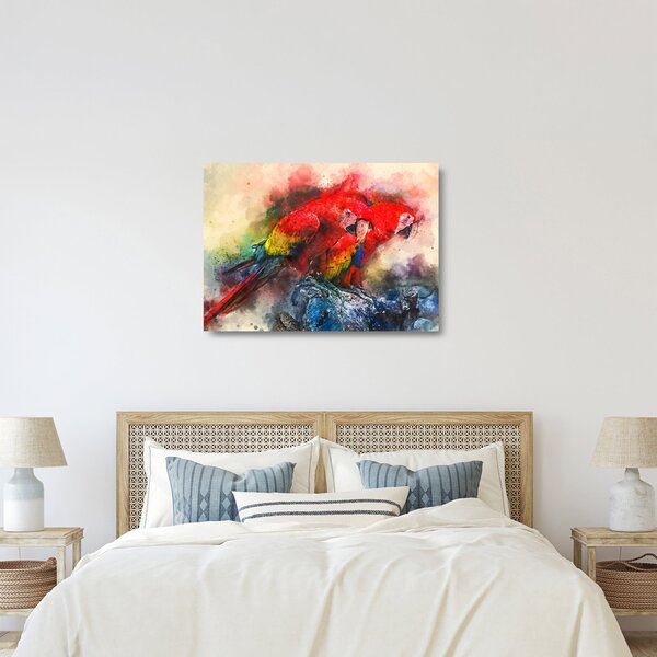 Skleněný obraz červených papoušků ara (70x50 cm)