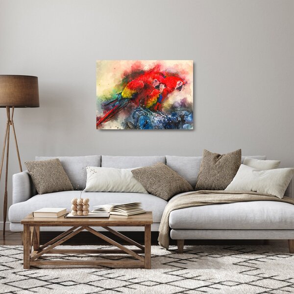 Skleněný obraz červených papoušků ara (70x50 cm)