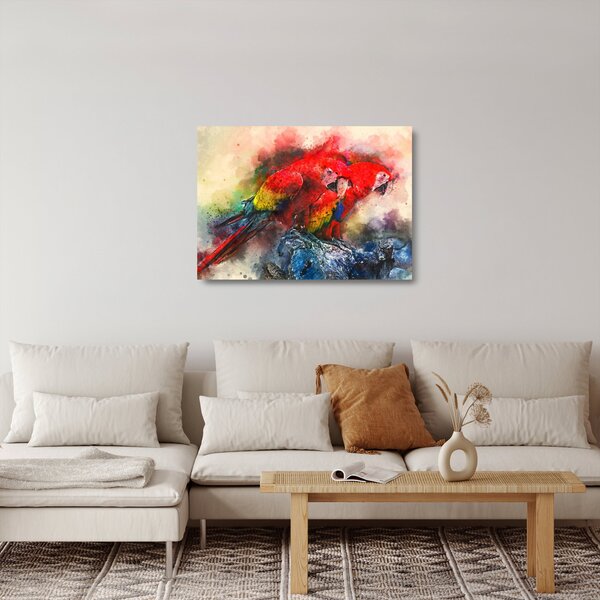 Skleněný obraz červených papoušků ara (70x50 cm)
