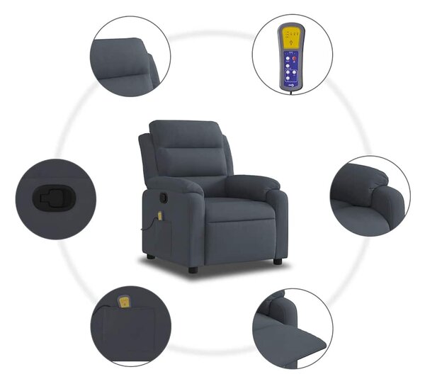 Masážní křeslo s polohovacím mechanismem, tmavě šedé sametové 3206173