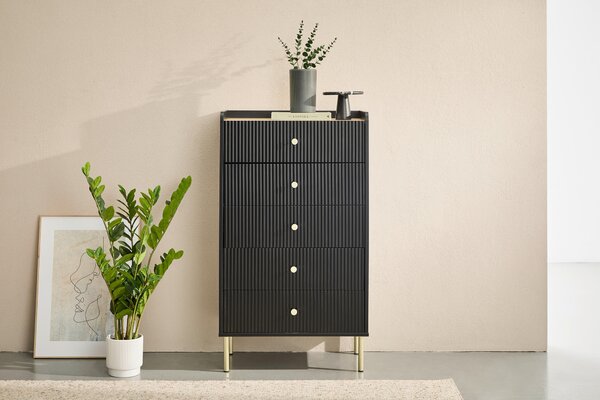 KOMODA, černá, barvy dubu, 70/121,6/40 cm Xora - Komody na nožičkách, Online Only