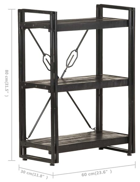 Knihovna se 3 policemi černá 60 x 30 x 80 cm masivní mangovník 320626