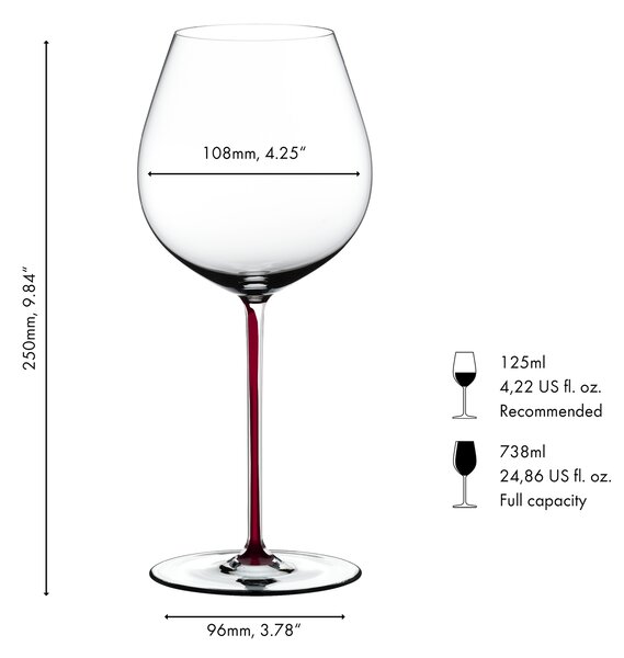 Sklenice RIEDEL Fatto a Mano Pinot Noir/Nebbiolo Dragon Red 738 ml – široký kalich, červená stopka, 1 ks 4900/07DR