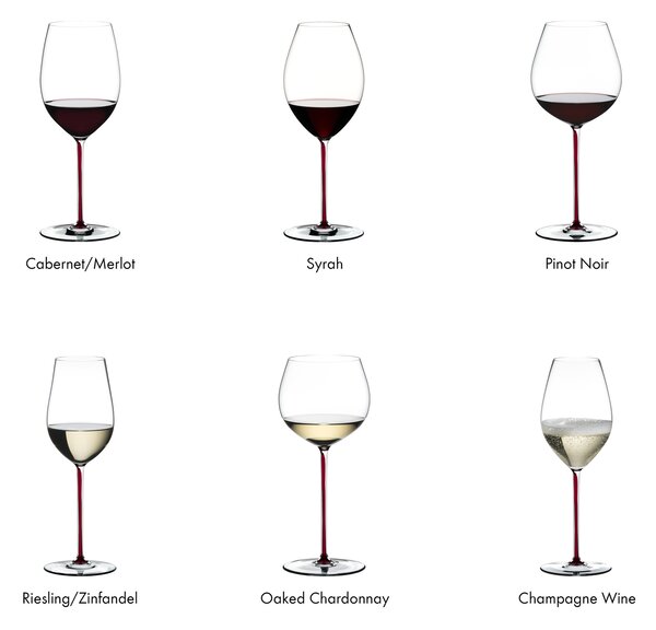 Sklenice RIEDEL Fatto a Mano Cabernet/Merlot Dragon Red 709 ml – ručně dokončená červená stopka, 1 ks 4900/0DR