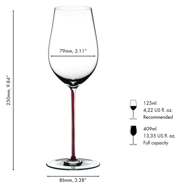 Sklenice RIEDEL Fatto a Mano Riesling/Zinfandel Dragon Red 409 ml – na aromatická bílá a lehčí červená vína, 1 ks 4900/15DR