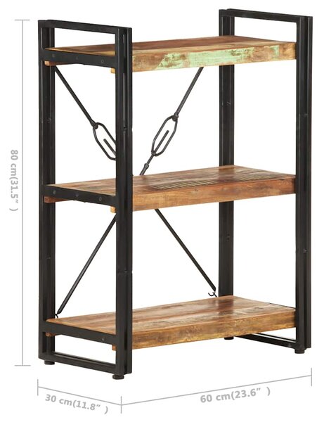 Knihovna se 3 policemi 60x30x80 cm masivní recyklované dřevo 320631