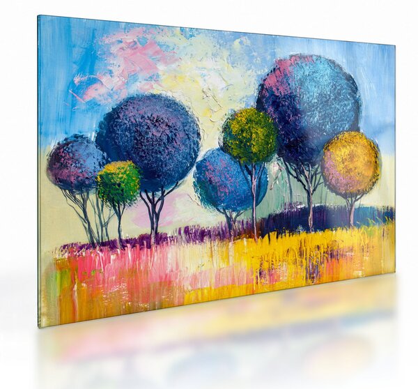 Skleněný obraz kopulovitých stromů, olejomalba (70x50 cm)