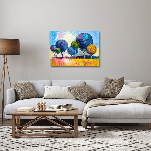 Skleněný obraz kopulovitých stromů, olejomalba (70x50 cm)