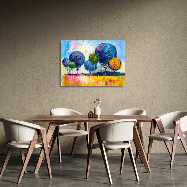 Skleněný obraz kopulovitých stromů, olejomalba (70x50 cm)