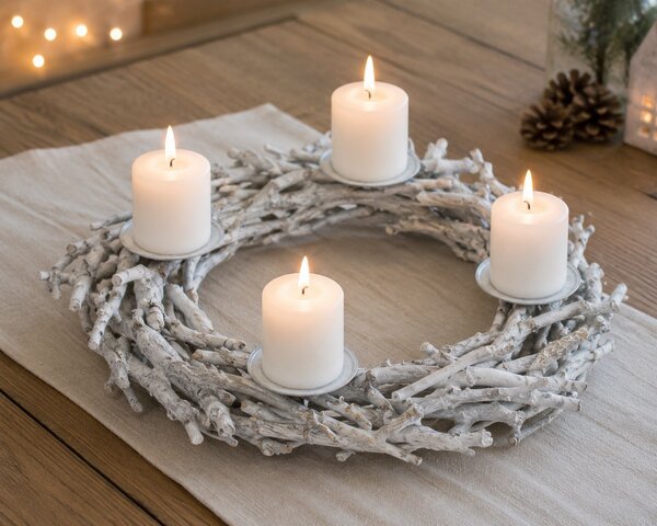 Adventní věnec z přírodních dřívek – bílý, 36 cm 9305146