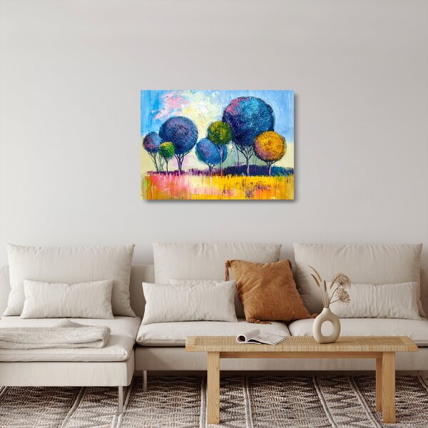 Skleněný obraz kopulovitých stromů, olejomalba (70x50 cm)