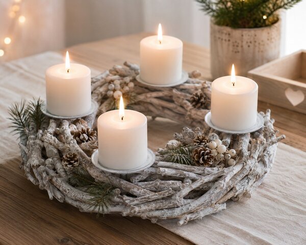 Adventní věnec z přírodních dřívek – bílý, 36 cm 9305146