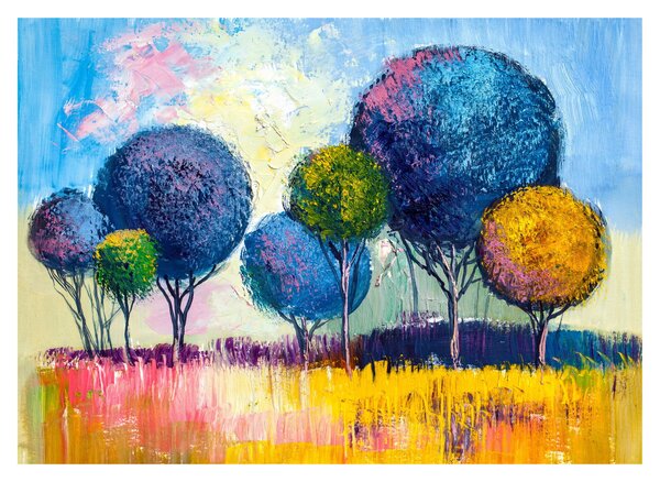 Skleněný obraz kopulovitých stromů, olejomalba (70x50 cm)