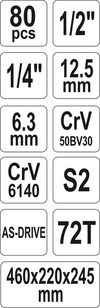 YATO Skříňka s nářadím 1/2", 1/4" 80 ks Yato