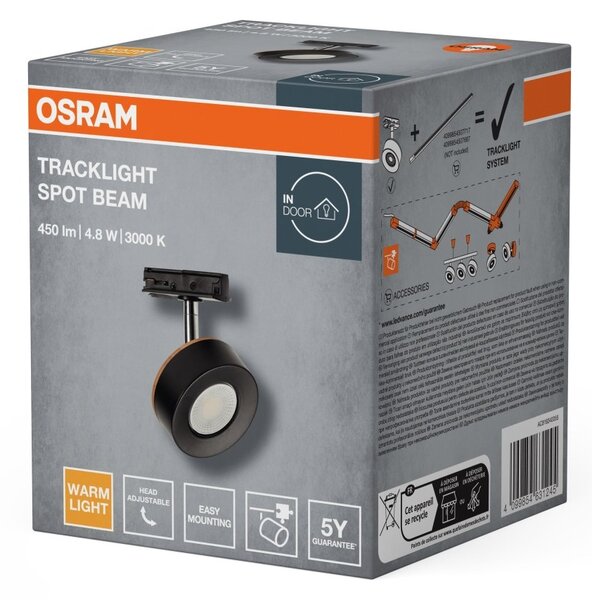 Lištové bodové svítidlo Tracklight Beam, 4.8W, Teplá bílá, Černé