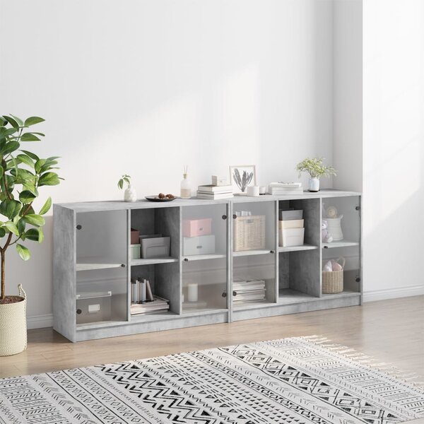 Knihovna s dvířky betonově šedá 204x37x75 cm kompozitní dřevo 3206534