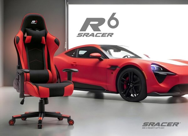 Herní židle k PC Sracer R6 s područkami nosnost 130 kg černá-červená
