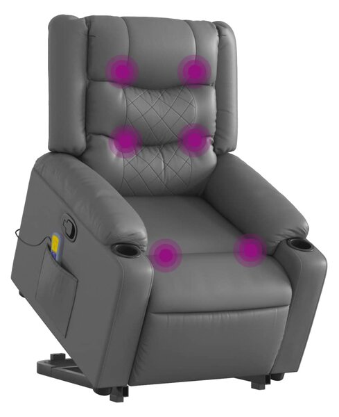 Zvedací masážní polohovací křeslo šedé umělá kůže 3206558