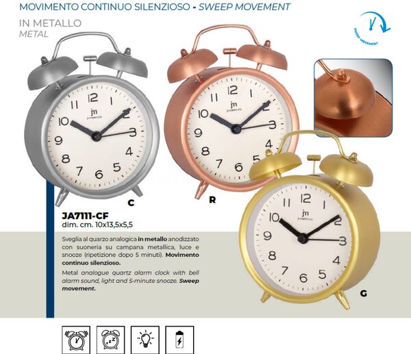 Lowell Italy Designový zvoncový budík 7111C Lowell 13cm